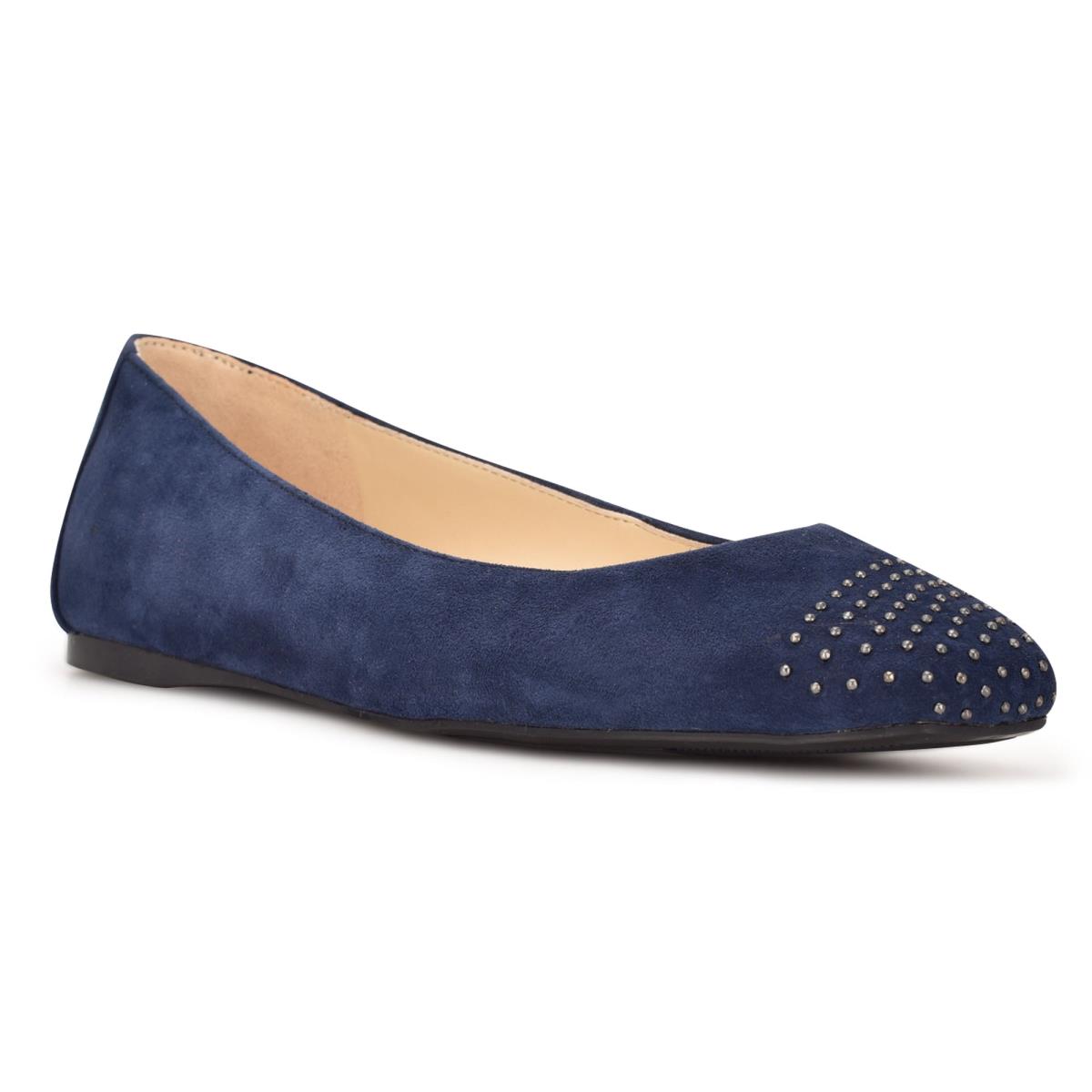 Nine West Aloha Studded Square-Kappe Ballerinas Damen Navy | 0526BNJAK