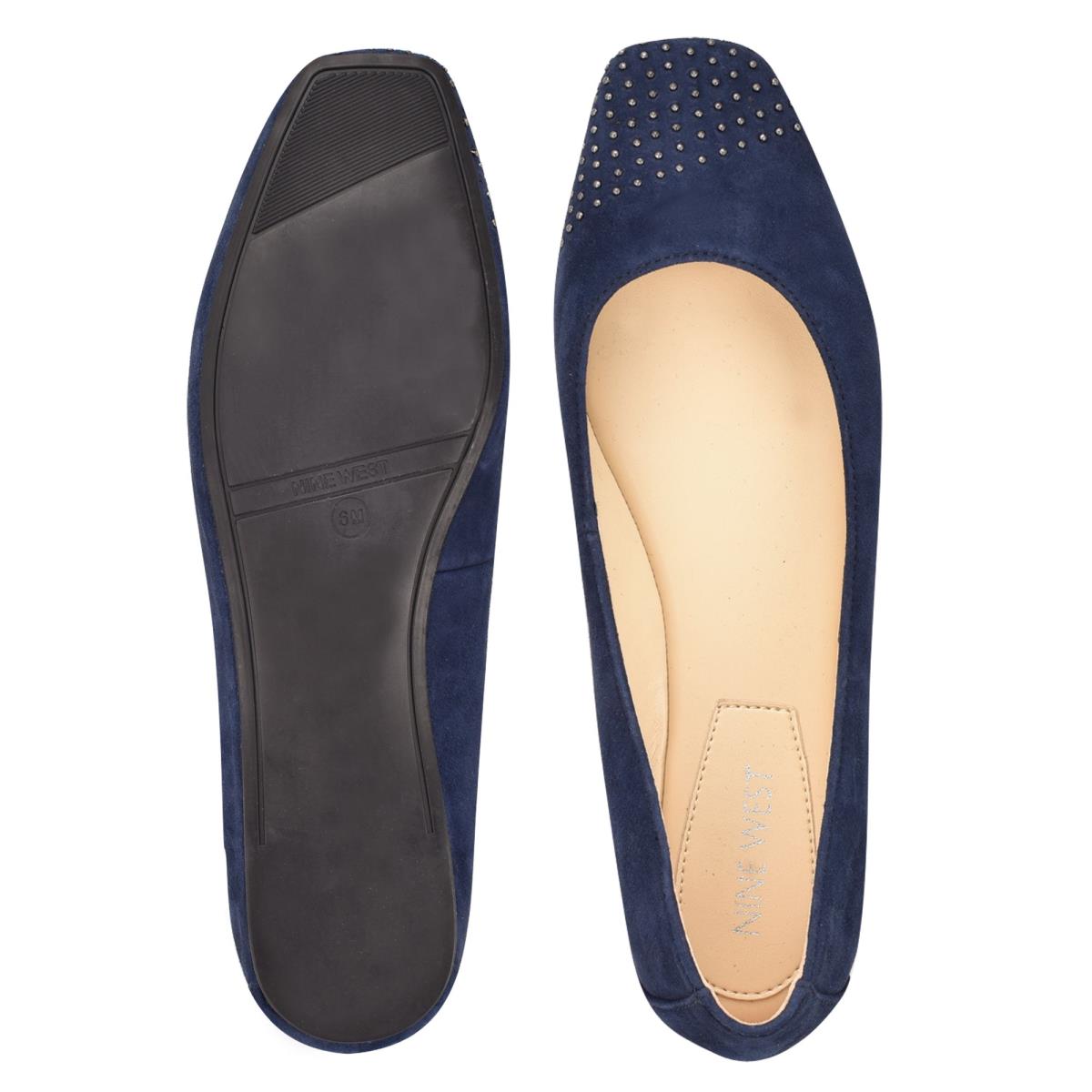 Nine West Aloha Studded Square-Kappe Ballerinas Damen Navy | 0526BNJAK