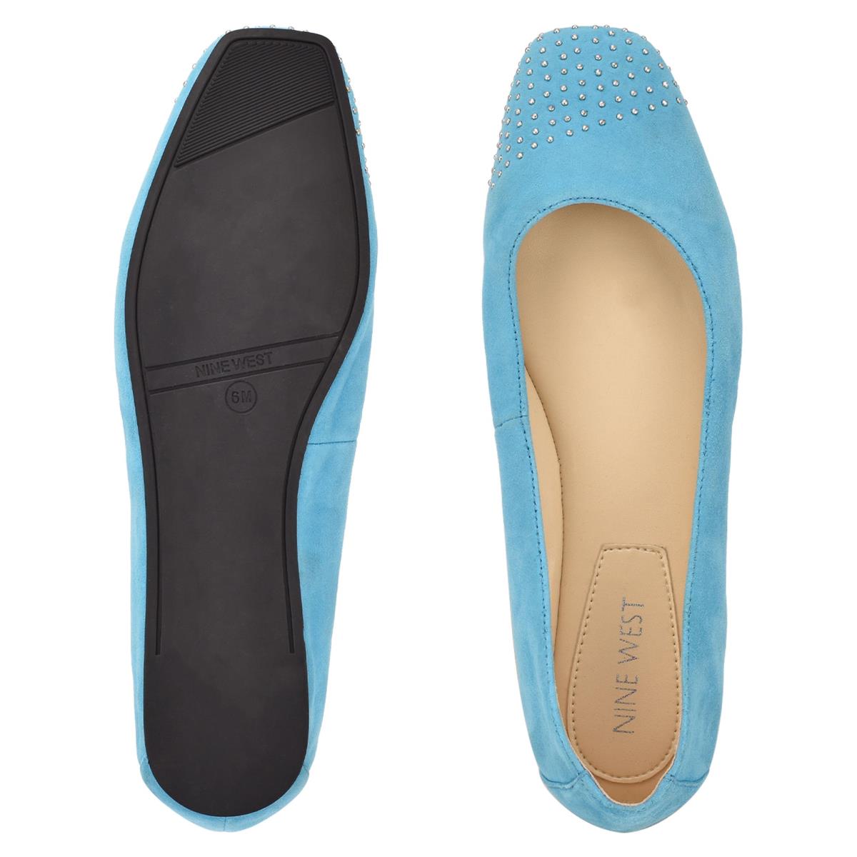 Nine West Aloha Studded Square-Kappe Ballerinas Damen Hellblau | 3915XPJAW