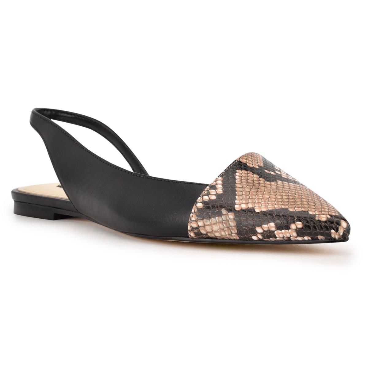 Nine West Beads Slingback Pointy Kappe Flats Damen Schwarz Schlangenoptik | 6715ZECAR