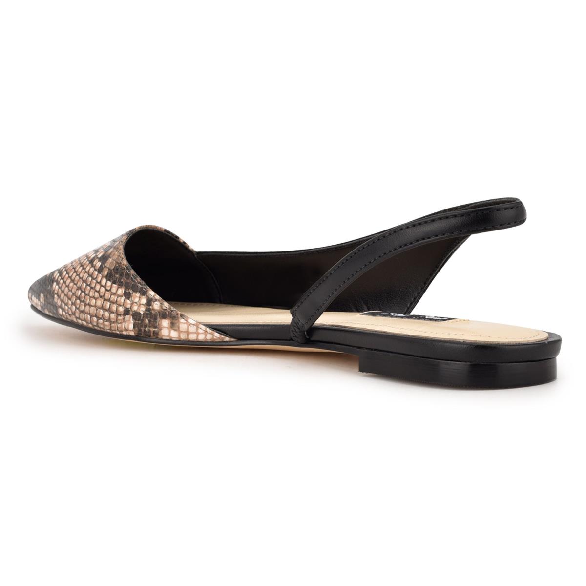 Nine West Beads Slingback Pointy Kappe Flats Damen Schwarz Schlangenoptik | 6715ZECAR