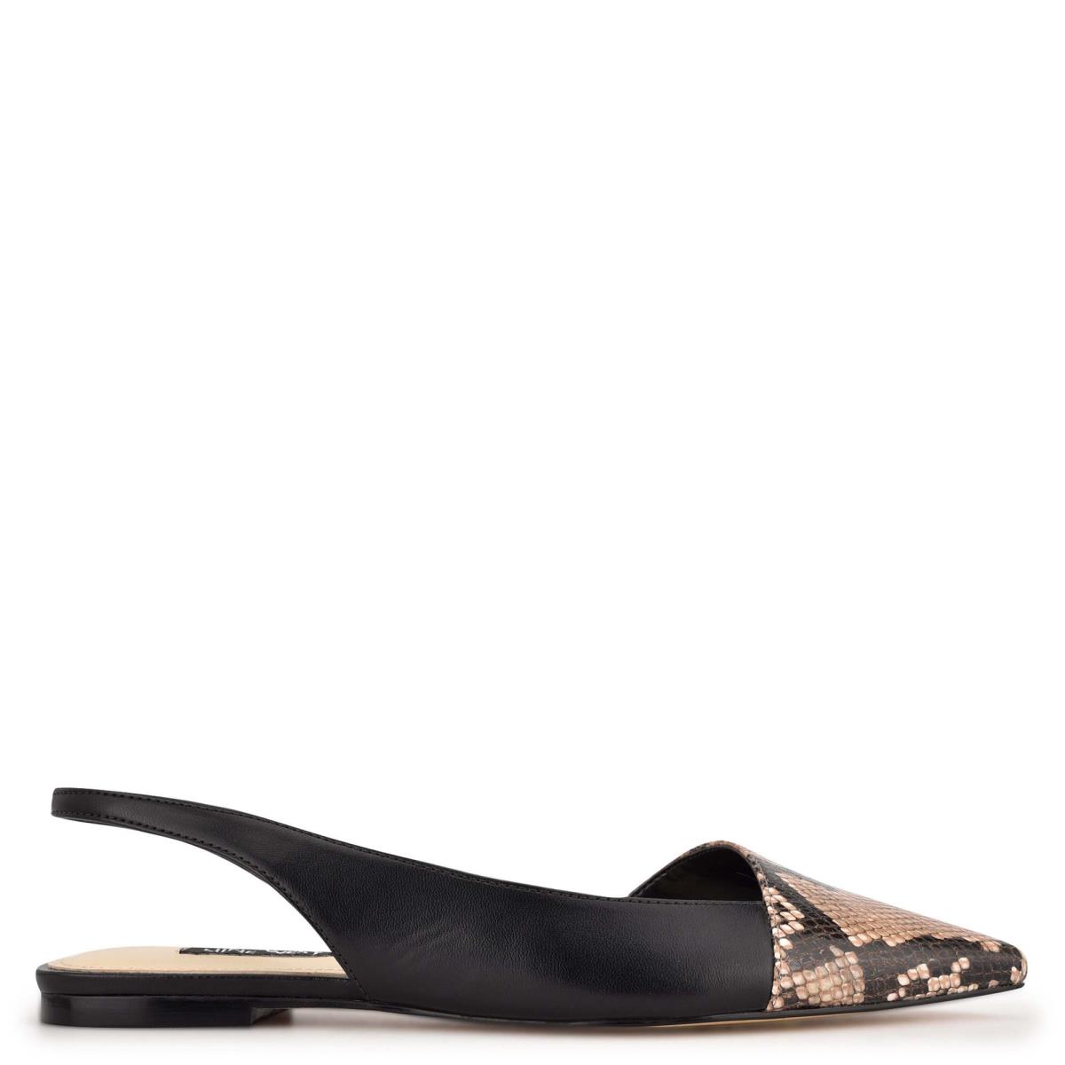 Nine West Beads Slingback Pointy Kappe Flats Damen Schwarz Schlangenoptik | 6715ZECAR