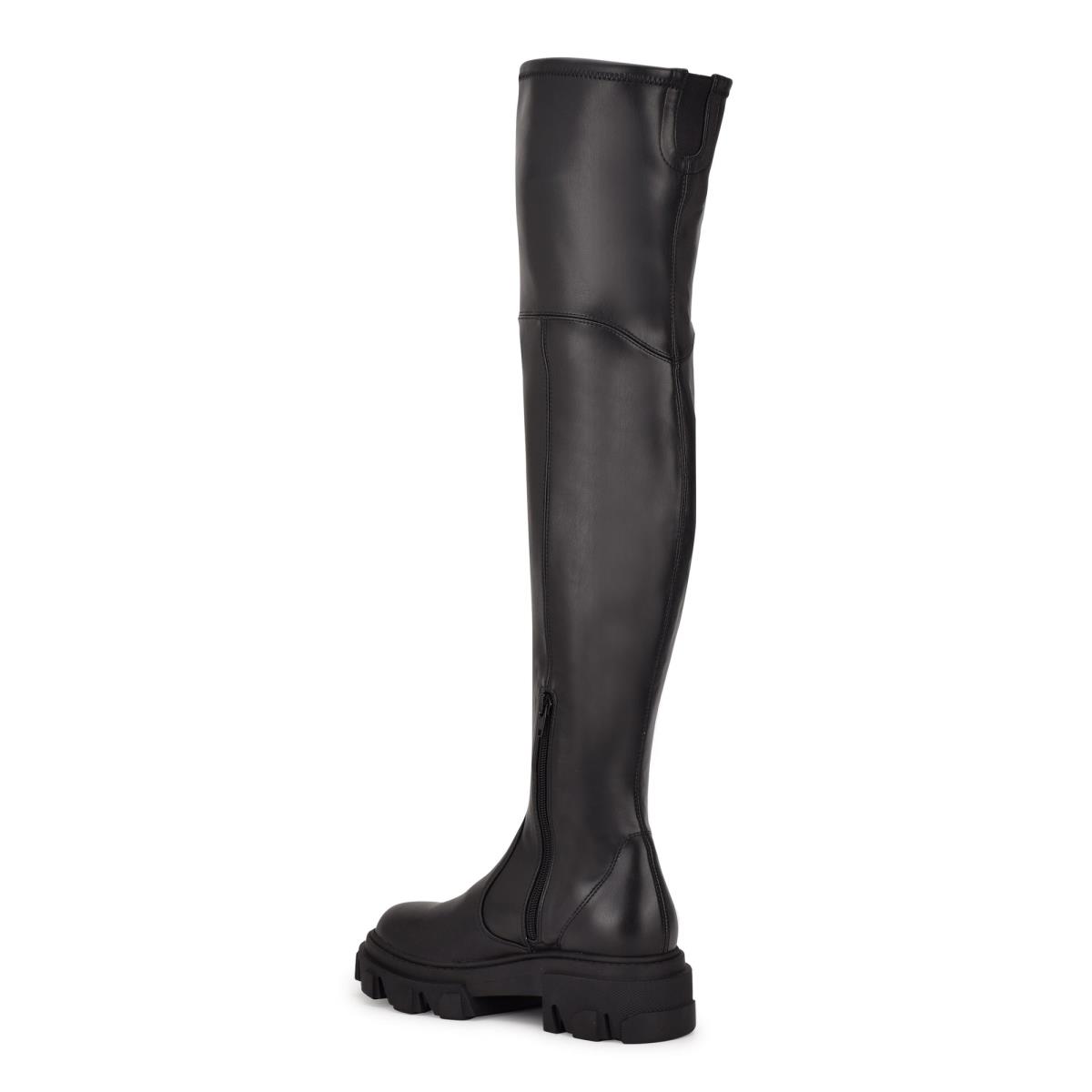 Nine West Cellie Over the Knee Lug Sole Stiefel Damen Schwarz | 1572IFLNQ