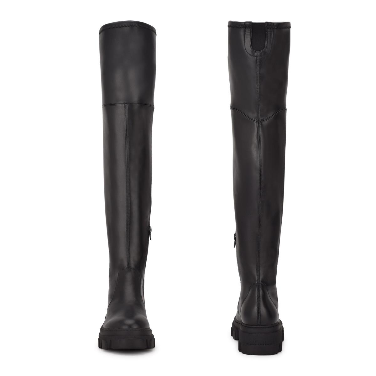 Nine West Cellie Over the Knee Lug Sole Stiefel Damen Schwarz | 1572IFLNQ