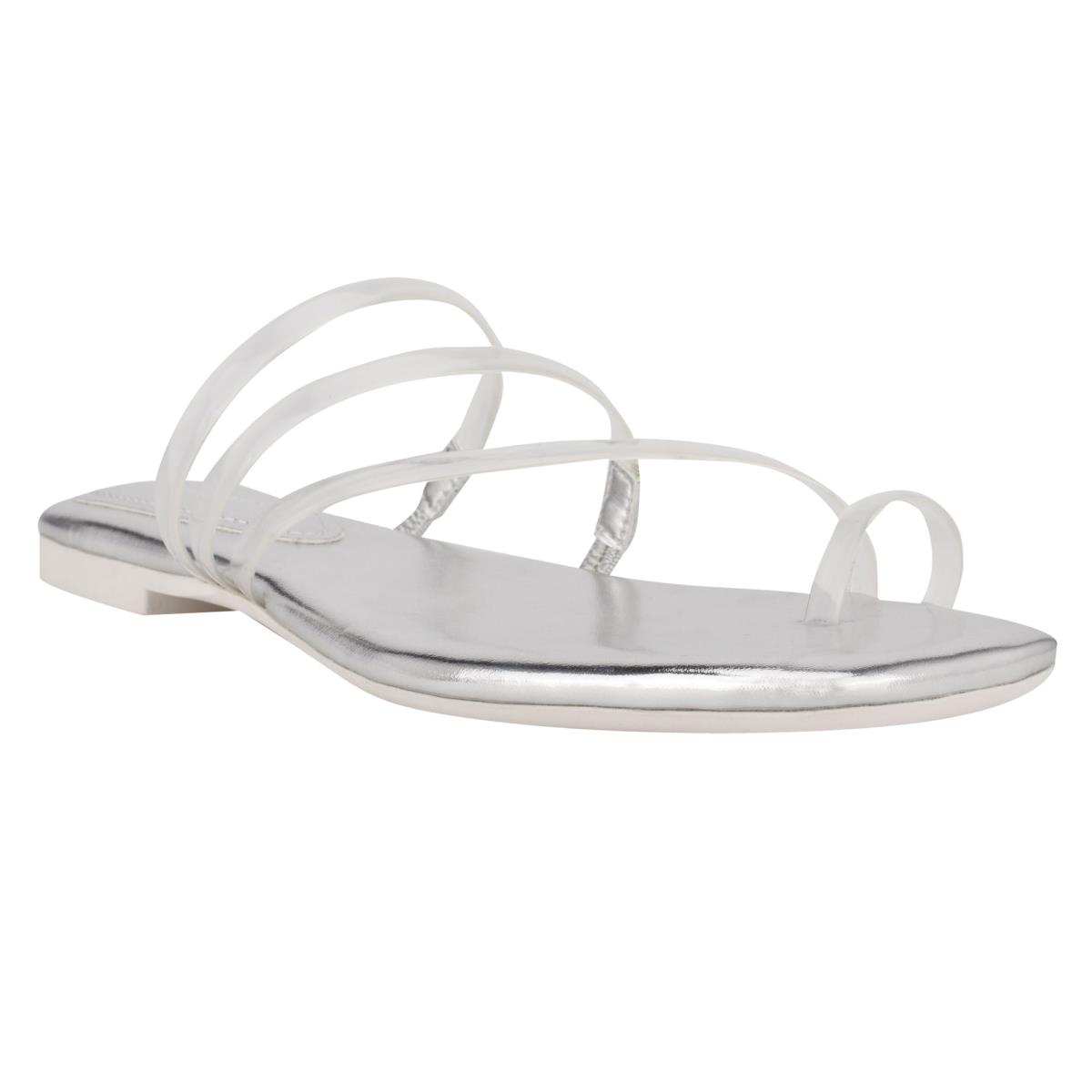 Nine West Darbie Flache Kappe Ring Rutschen Sie Sandalen Damen Silber | 0349YGTHV