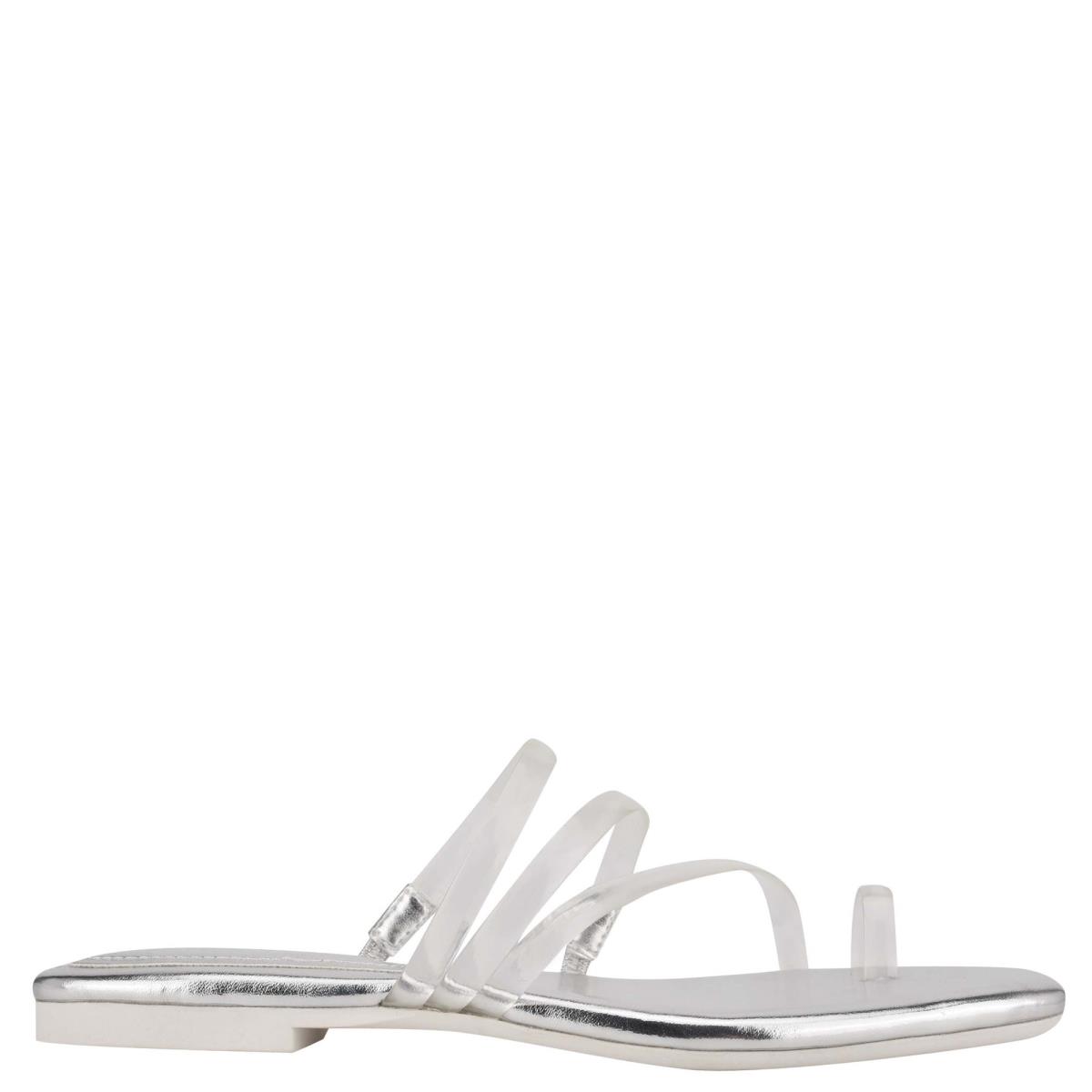 Nine West Darbie Flache Kappe Ring Rutschen Sie Sandalen Damen Silber | 0349YGTHV