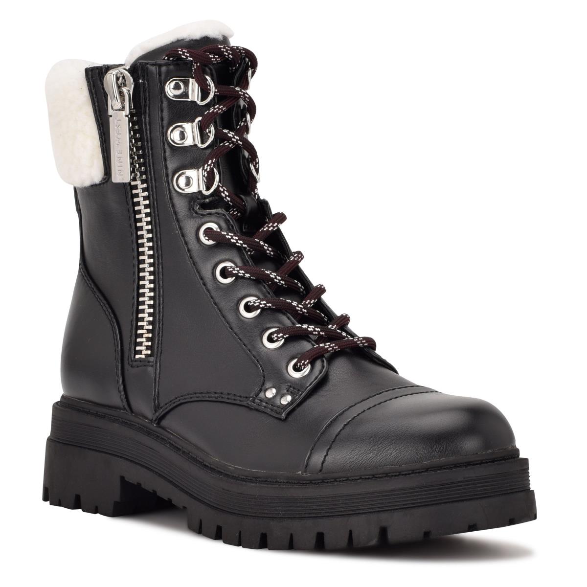 Nine West Pike Combat Lug Sole Stiefeletten Damen Schwarz | 4260YVJZT