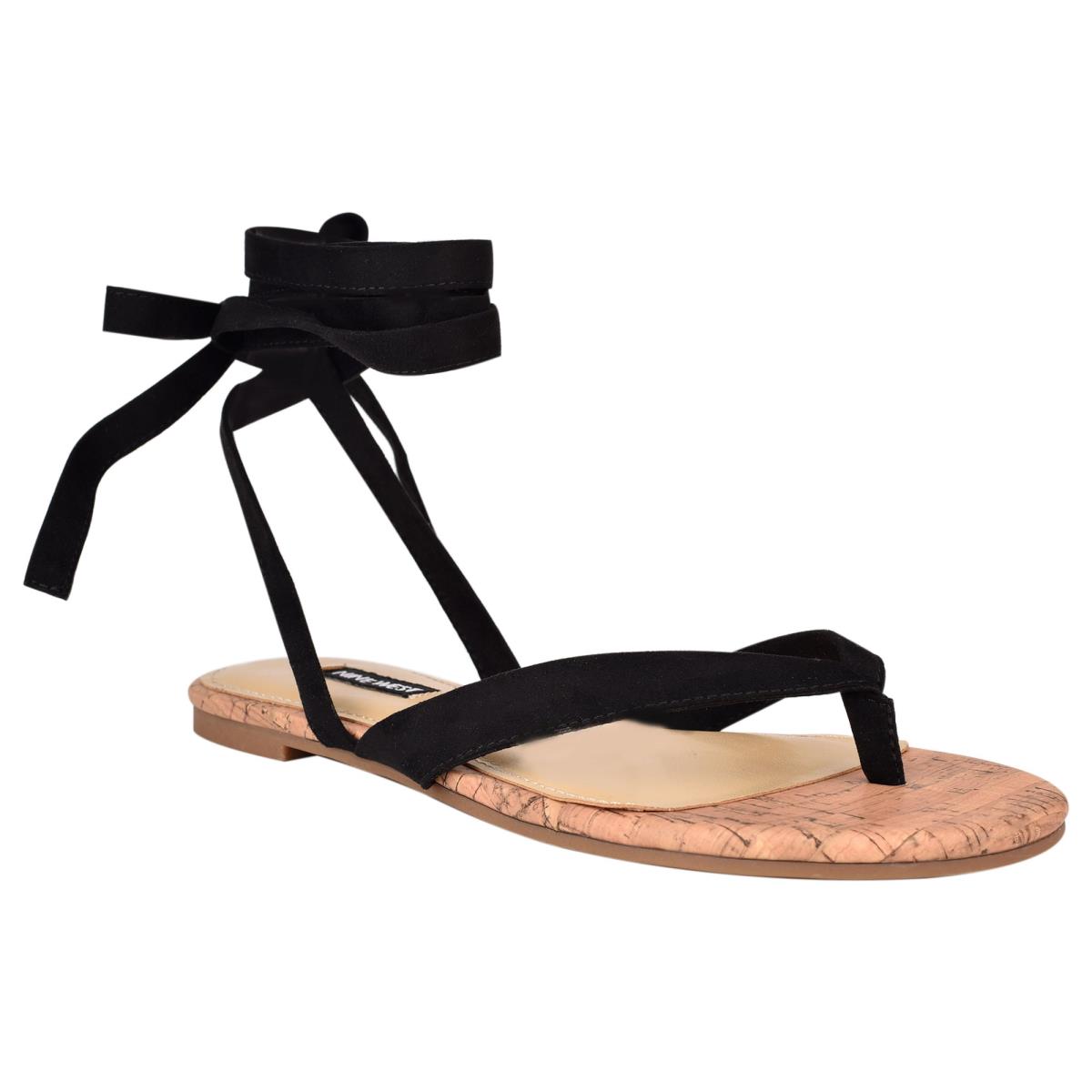 Nine West Tiedup Ankle Wrap Flache Sandalen Damen Schwarz | 2746LXRCD