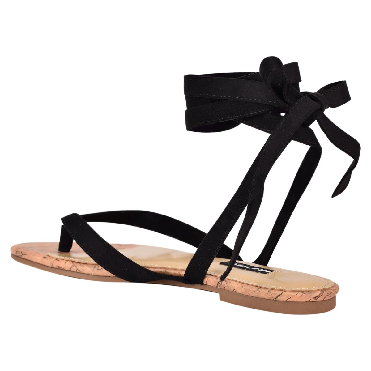 Nine West Tiedup Ankle Wrap Flache Sandalen Damen Schwarz | 2746LXRCD