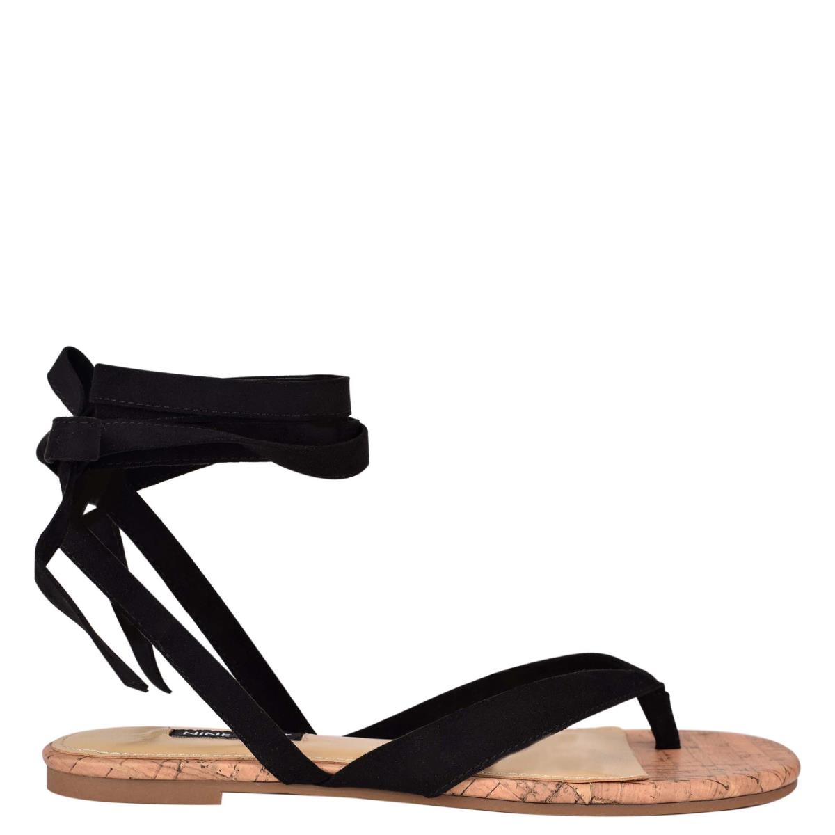 Nine West Tiedup Ankle Wrap Flache Sandalen Damen Schwarz | 2746LXRCD