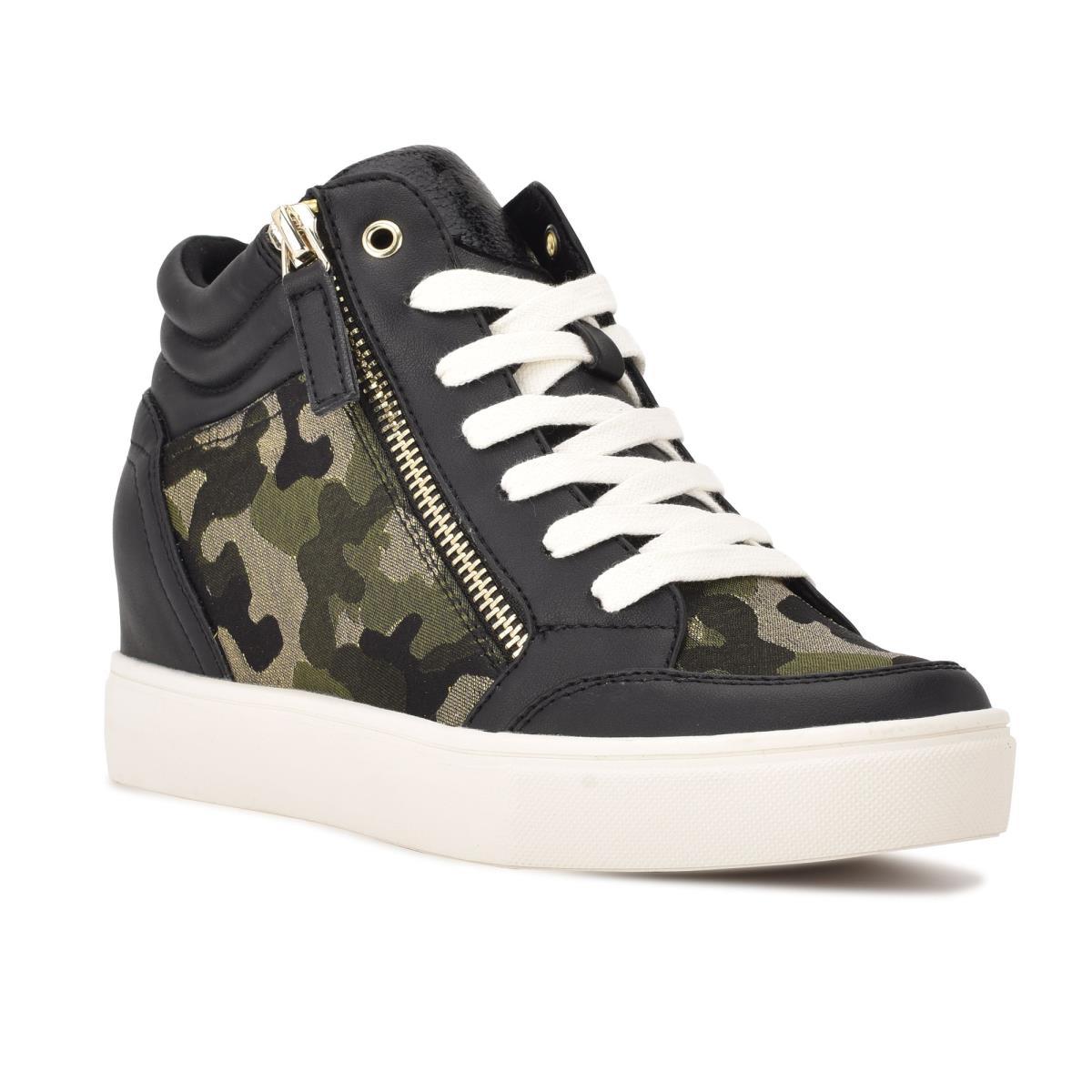 Nine West Tons High Top Hidden Wedge Sneakers Sneakers Damen Schwarz Camouflage | 9235JQNIZ