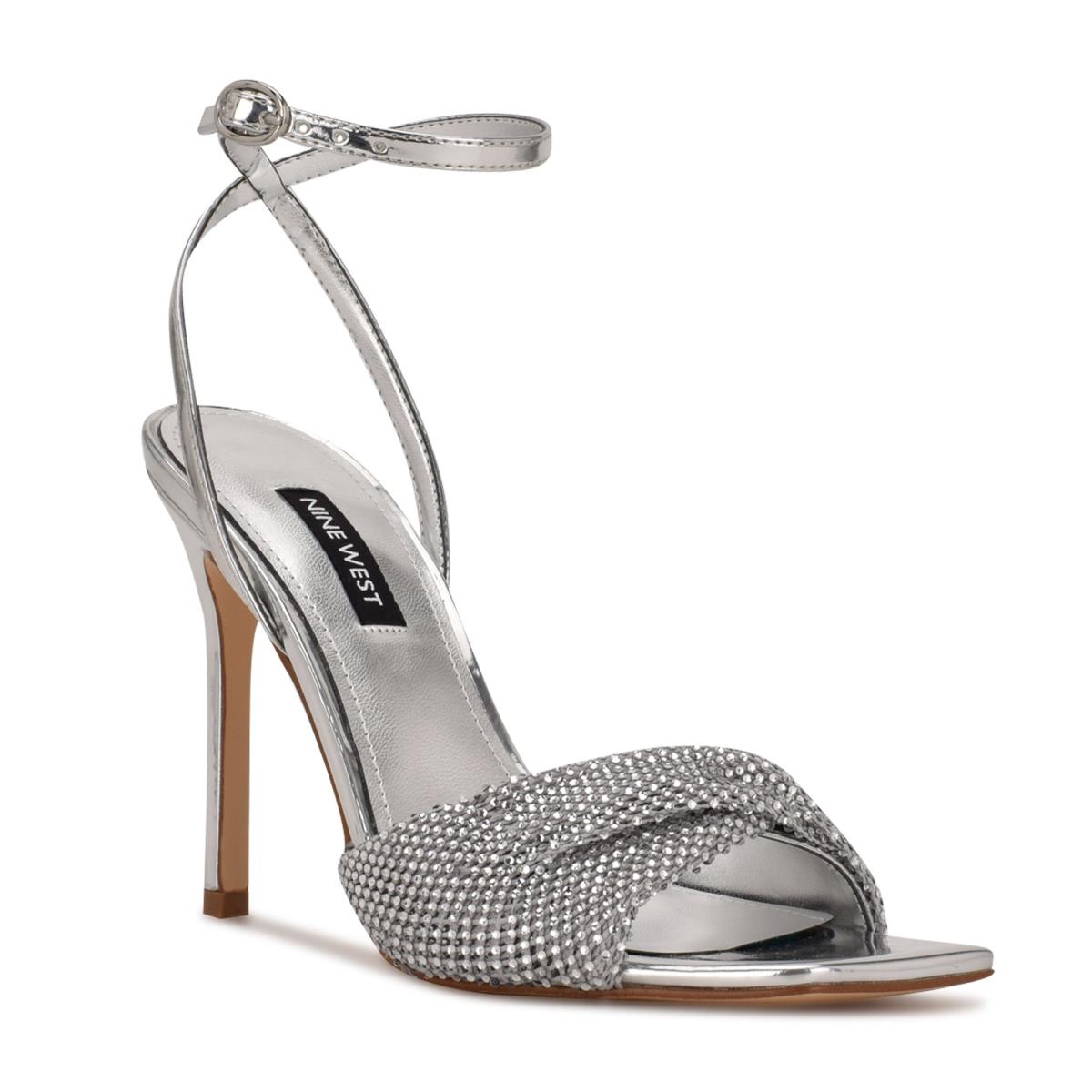 Nine West Twinkle Absatz Abendsandaletten Damen Silber | 2410MUFIX