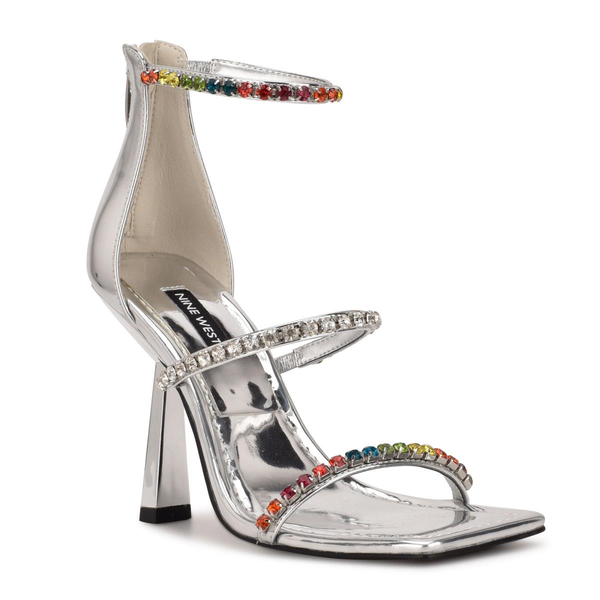 Nine West Vavoom Rhinestone Riemchen Abendsandaletten Damen Silber Mehrfarbig | 3184AUKBV