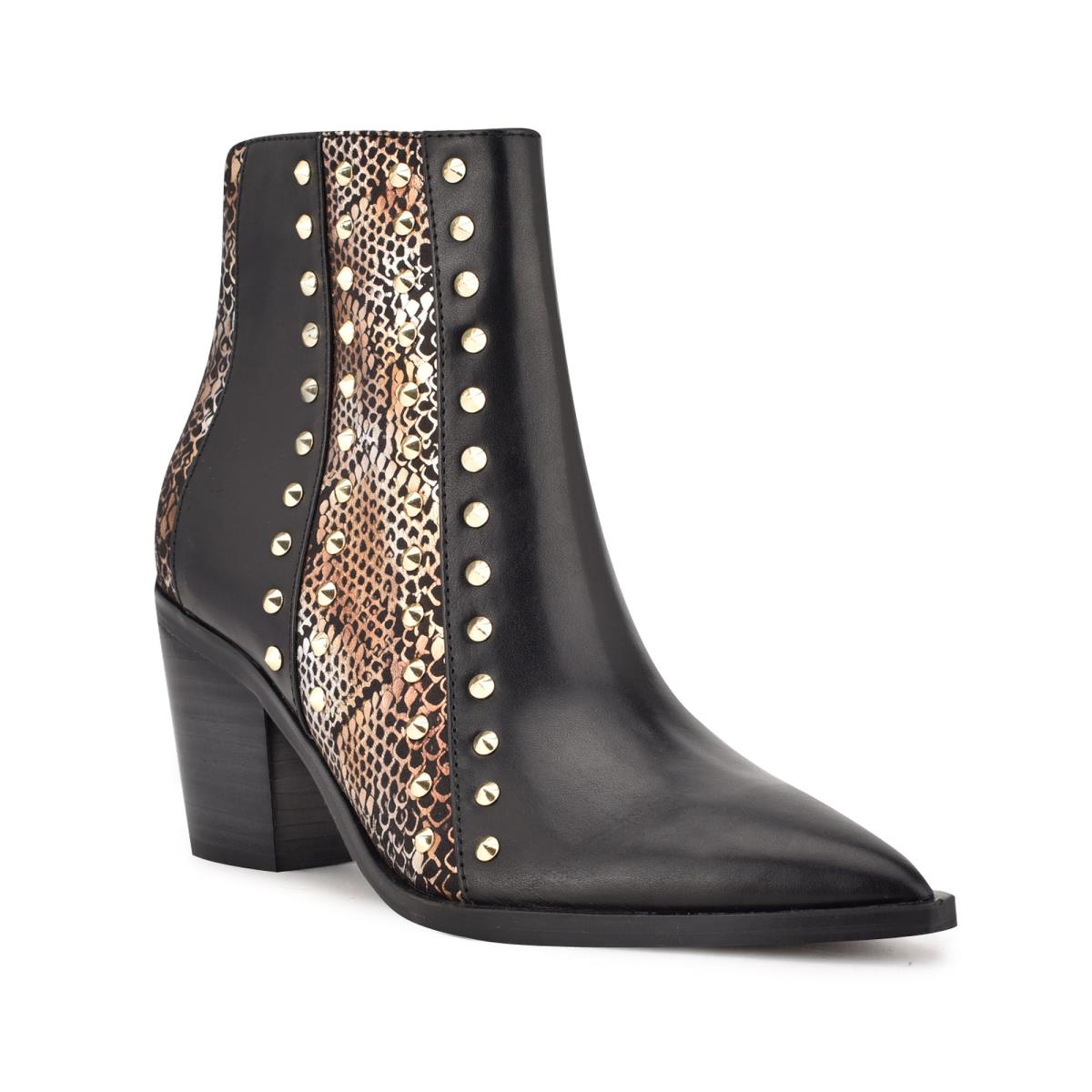 Nine West What Studded Block Heel Stiefeletten Damen Schwarz Gold | 0158OVNJU