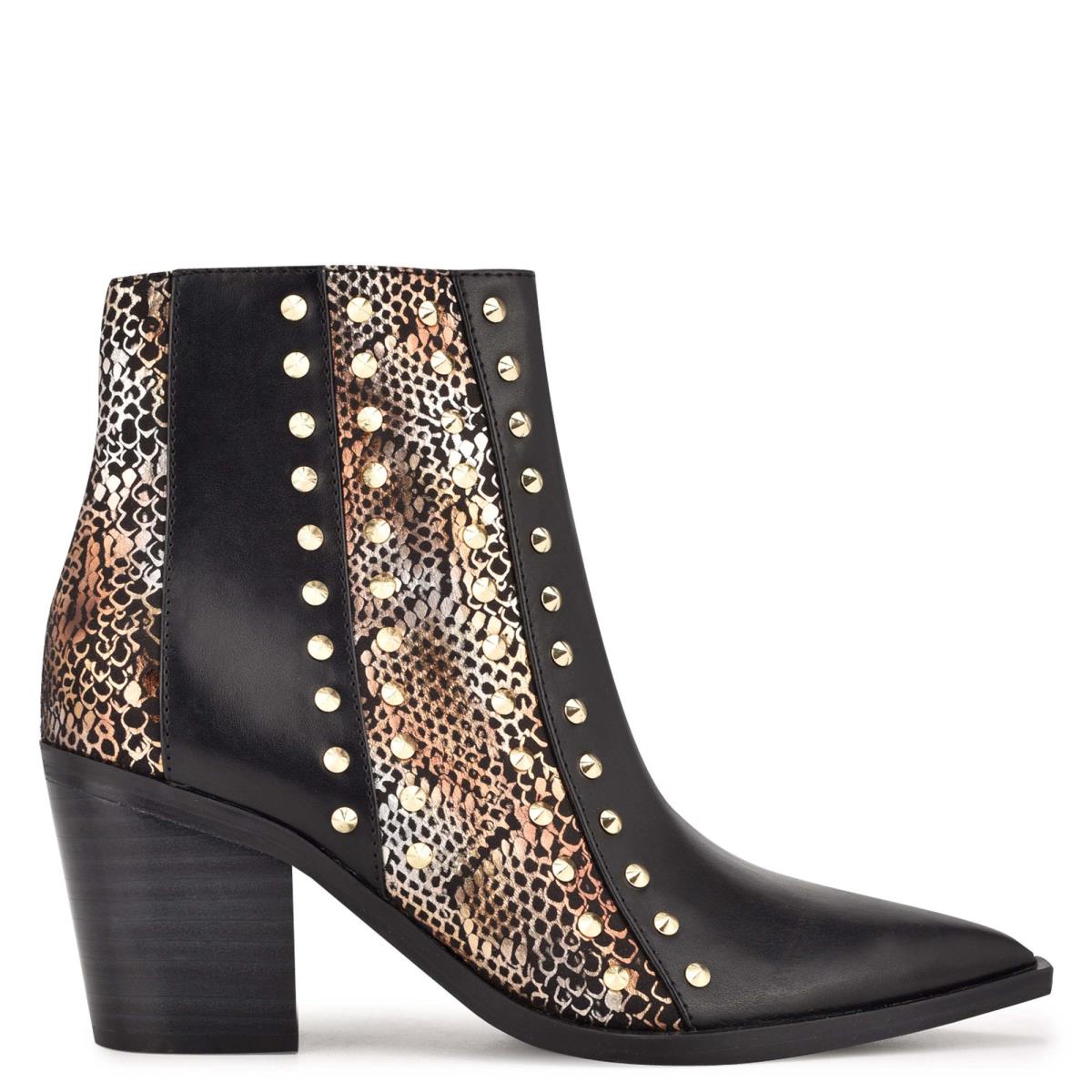 Nine West What Studded Block Heel Stiefeletten Damen Schwarz Gold | 0158OVNJU