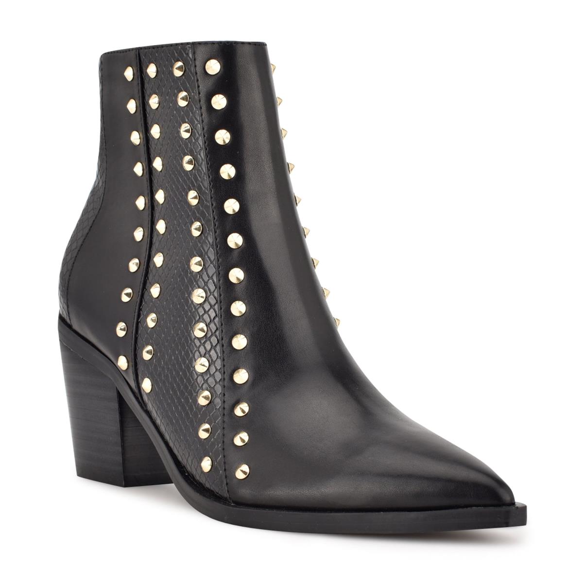 Nine West What Studded Block Heel Stiefeletten Damen Schwarz | 1452OKVEF