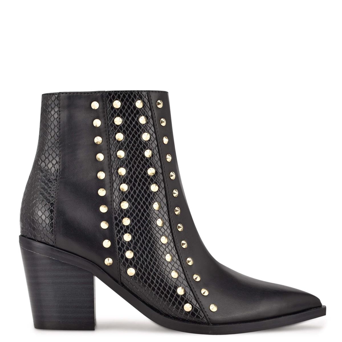 Nine West What Studded Block Heel Stiefeletten Damen Schwarz | 1452OKVEF