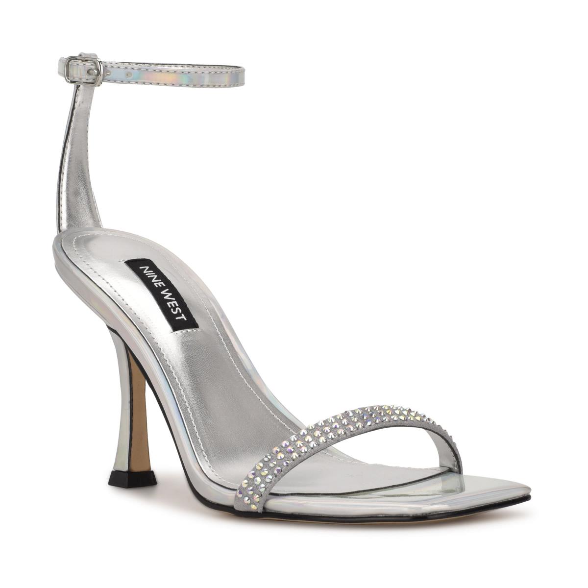 Nine West Yess Rhinestone Ankle Riemchensandalen Damen Silber | 2946JBDLE