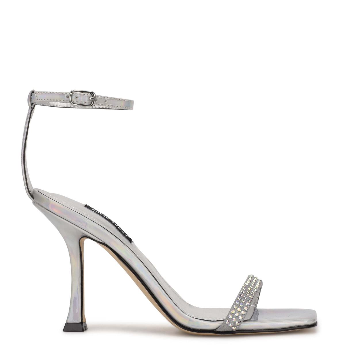 Nine West Yess Rhinestone Ankle Riemchensandalen Damen Silber | 2946JBDLE