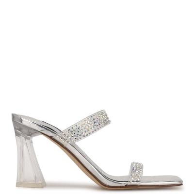 Nine West Darla Absatz Rutschen Sie Sandalen Damen Silber | 9456TJHWA