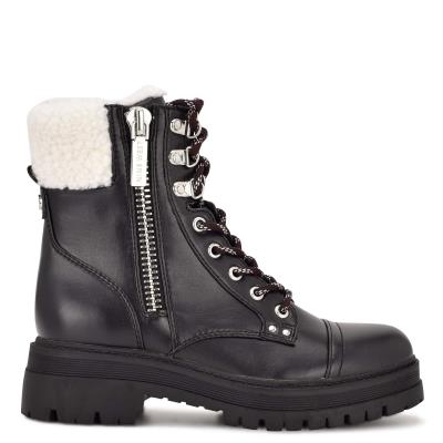 Nine West Pike Combat Lug Sole Stiefeletten Damen Schwarz | 4260YVJZT