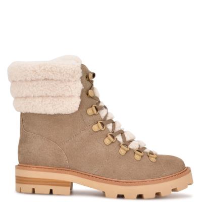 Nine West Rima Combat Lug Sole Stiefeletten Damen Hellbeige | 3541MANZC