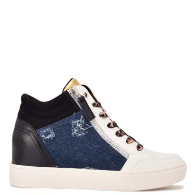 Nine West Tons High Top Hidden Wedge Sneakers Sneakers Damen Schwarz Blau | 4291ZUECX