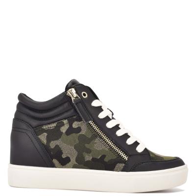 Nine West Tons High Top Hidden Wedge Sneakers Sneakers Damen Schwarz Camouflage | 9235JQNIZ