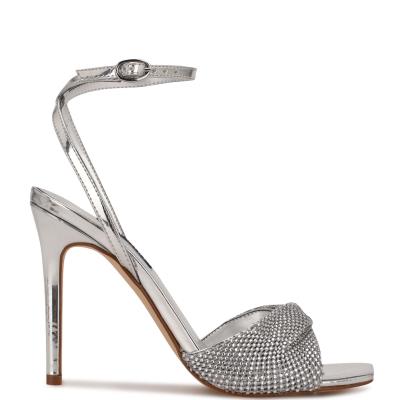 Nine West Twinkle Absatz Abendsandaletten Damen Silber | 2410MUFIX